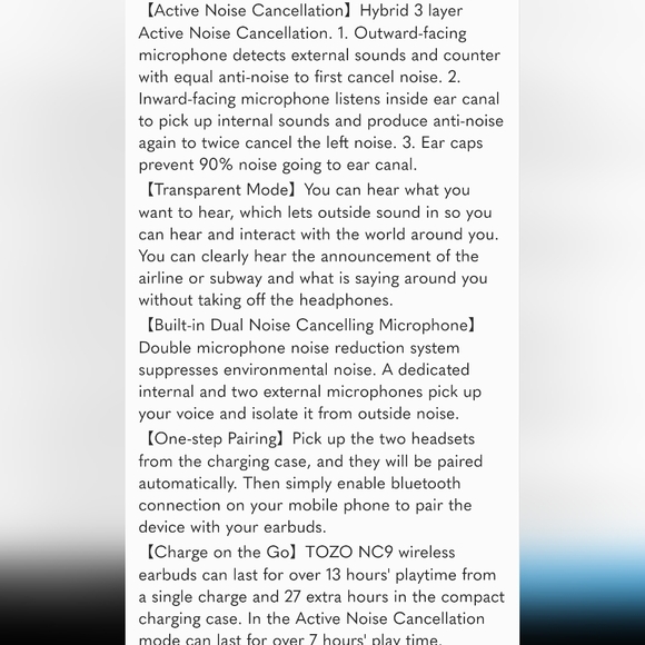 Tozo Active Noise Cancelling Wireless Earbuds, Waterproof Bluetooth Headphones - Picture 6 of 9